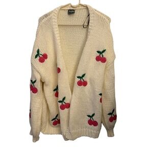 Arula Cherry Embroidered Knit Cardigan Women Size B Cream Excellent K4871X